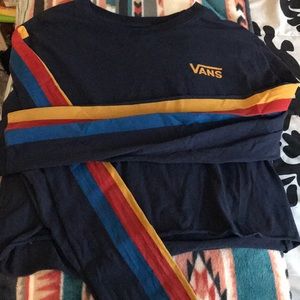 Vans Navy Blue Crop Top with Striped Sleeve